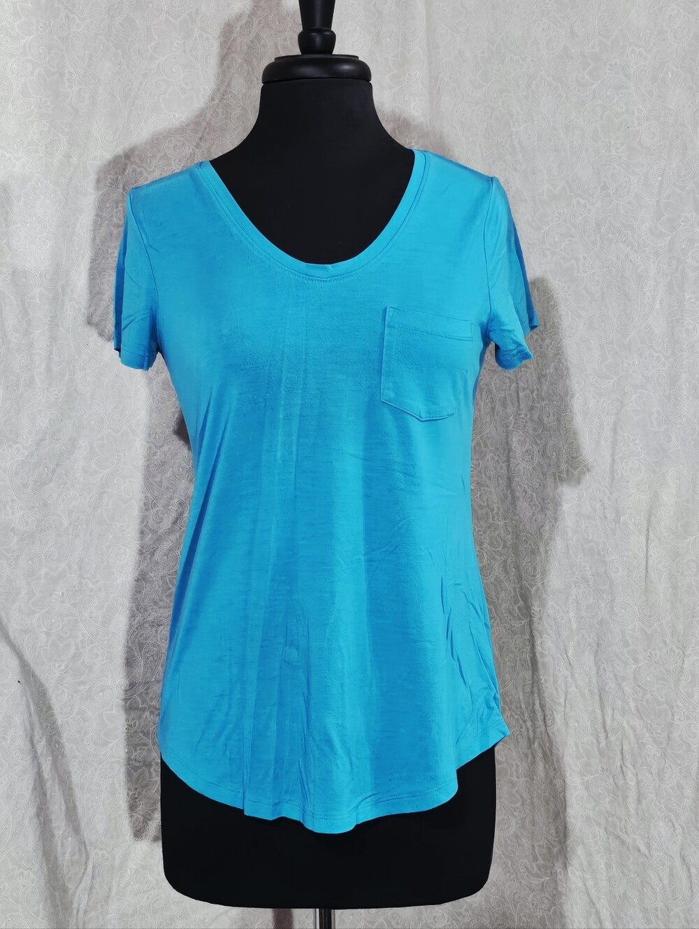 Stylus Turquoise Blue Pocket Tee Short Sleeve Rayon Blend Top Medium M